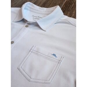 Tommy Bahama IslandZone Supima White Button Down Polo Shirt Mens XL Short Sleeve